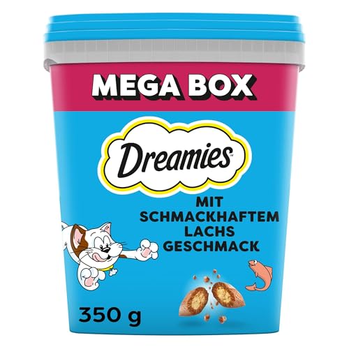 Dreamies Klassiker Katzensnacks mit Lachs – Traumhaft knusprige Taschen mit zarter Füllung – 2 x 350g