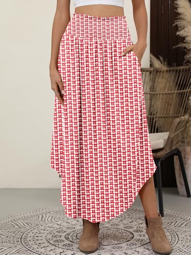 Image of ANRABESS Women's Maxi Skirts Summer Boho Floral High Waisted Flowy Swing Pleated Beach Long Skirt with Pockets