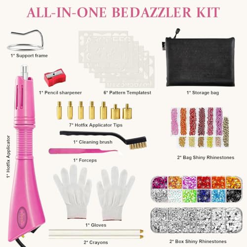 Image of Hotfix Applicator, DIY Hot Fix Rhinestone Applicator Wand Setter Tool Kit with 7 Different Sizes Tips-2 Rhinestone Pencil Pickers -Tweezers & Brush Cleaning kit and 2 Pack Hot-Fix Crystal Rhinestone