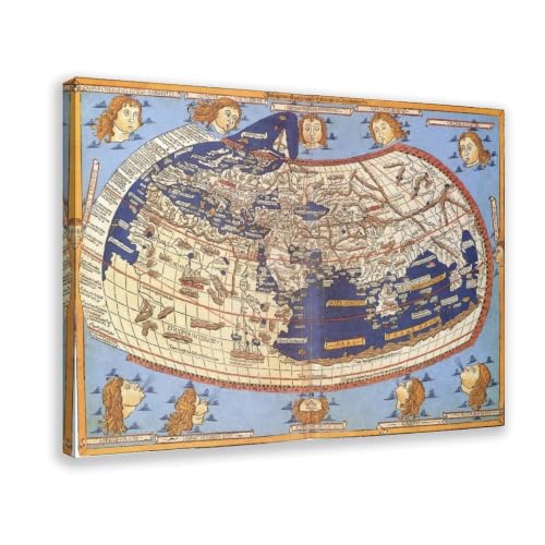 Carte du monde selon Ptolémée - Toile cartographie historique et cadre suspendu