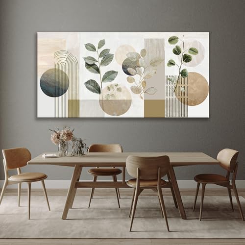 Image of TAIJXAGSG Large Boho Green Wall Art For Living Room 29x58 In Green Botanical Boho Wall Art Modern Sage Bohemian Canvas Art Wall Decor Natural Abstract Geometry Lines Prints Picture Ready To Hang