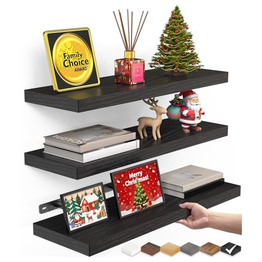 BAYKA Floating Shelves for Wall, Wall Mounted Rustic Wood Shelves for Bathroom, Bedroom, Living Room, Kitchen, Hanging Shelf for Books/Storage/Room Decor with 22lbs Capacity (Black, Set of 3, 15.7in)