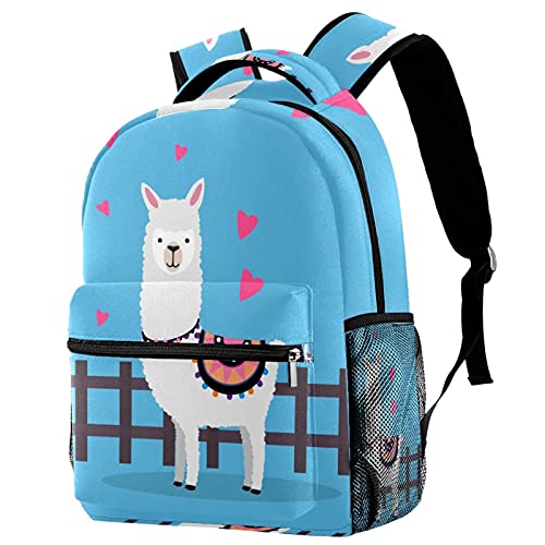 Sac à dos alpaga bleu avec porte-bouteille pour enfants