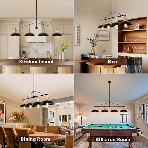 Image of 4-Light Linear Chandelier Black and Gold Kitchen Island Light Fixture