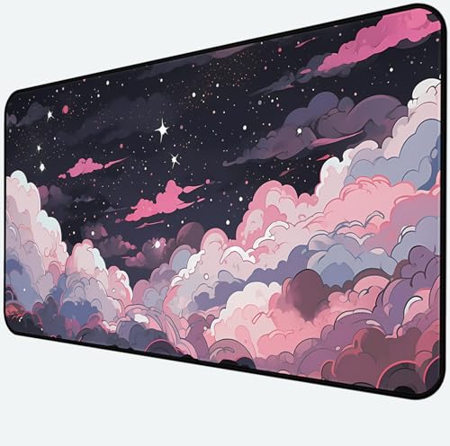 Kawaii Anime Desk Mat, Pink Purple Cloud Large Mouse Pad, Large Gaming Computer Keyboard Mat, Full Desk Pads XXL Office Desktop Cover Mat, Cute Women Office Desk Accessories 31.5