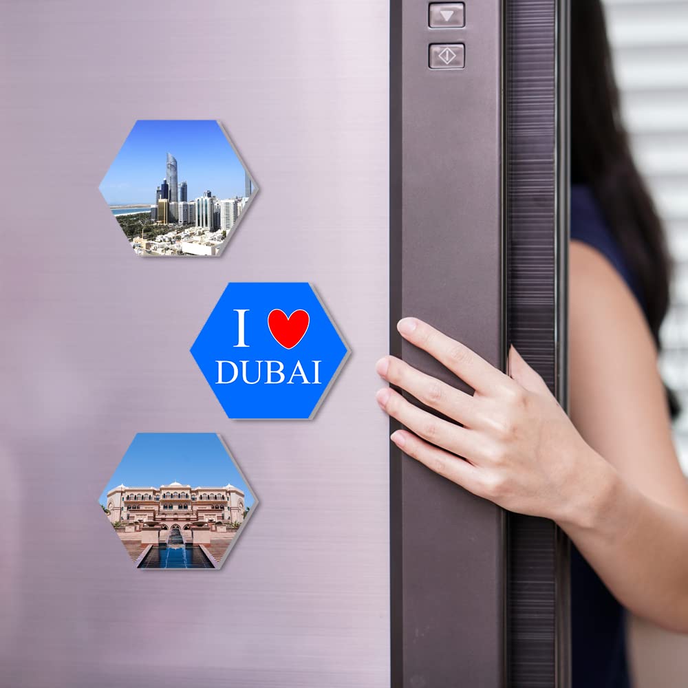 REGALOCASILA I Love Dubai Emirates Palace & Views of Abu Dhabi Tourism Souvenir Fridge Magnet Kitchen Décor Home Decoration Living Room Showpeice