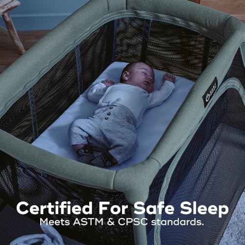 Image of Babymoov Moov & Comfy 3-in-1 Lightweight Travel Crib, Baby Play Yard, and Infant Bassinet, Sage