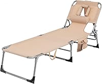 Vista 13 de Byroce - Tumbona plegable, sillón reclinable para patio y césped con respaldo ajustable de 5 posiciones, orificios para los brazos faciales