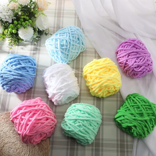 Image of Buryeah 8 Pack Chunky Chenille Yarn for Crocheting Soft Thick Fluffy Yarn for Hand Knitting Bulky Velvet Blanket Plush for Weaving DIY Crafts Each 3.5 oz 55 Yards (Fresh Colors)