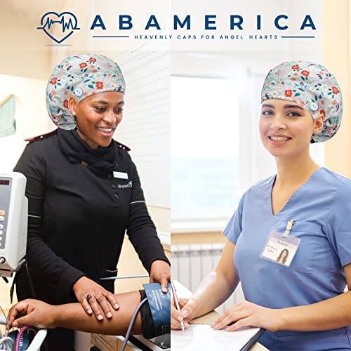 Image of ABAMERICA Bouffant Caps with Button and Sweatband, Adjustable Scrub Caps for Women Men, One Size Multi Color