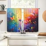 Treer 2 Piezas Cortinas Cortas para Ventanas, Visillos Cortos para Ventanas, Elegante Impresión de Mariposa Cortinas Cocina con Bolsillo, para Dormitorio Cocina Baño y Comedor (Multicolor,60x60cm)