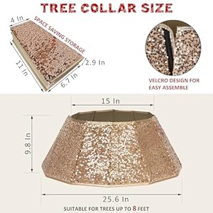Blissun Christmas Tree Collar, Sequin Christmas Tree Skirt, Foldable Christmas Tree Ring, Xmas Tree Stand Base Cover for Christmas Tree Decoration, Champagne Blissun Christmas Tree Collar Sequin Christmas Tree Skirt Foldable Christmas Tree Ring Xmas Tree Stand Base Cover for Christmas Tree Decoration Champagne