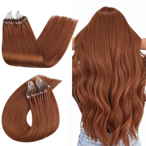Ugeat Micro Loop Hair Extensions Real Human Hair, Copper, 16 Inch 50G 50S
