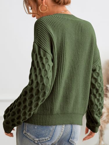 CUPSHE Women's Cable Knit Sweater Long Sleeve Crew Neck Sweaters Fall Pullover Sweater Tops4