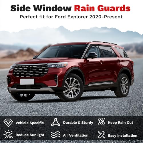 Image of Canvcle Explorer Rain Guards - Window Visors for 2020-2025 2026 Ford Explorer, Outside-Mount Tape-On Side Window Wind Deflectors for Frontier Accessories, Vent Visors Shades Rainproof Black 4PCS