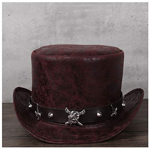 Gothic Steampunk Wedding Top Hat Leather Presidential Hat Las Men Party Hats Retro Fashion Metal Accessories 2, 3, L(58-59CM)