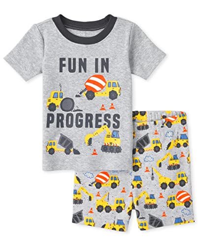 The Children's Place baby boys The Children's Place Toddler Short Sleeve Top and Shorts Snug Fit Cotton 2 Piece Pajama Set, Construction, 18-24 Months US