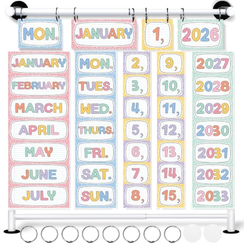 Magnetic Calendar Bulletin Board Set Flip Calendar with Magnetic Adjustable Holder Composition Classroom Decoration with 60 Date Cards for School Home Office Decor Supplies 2026 (Colored Pencil)