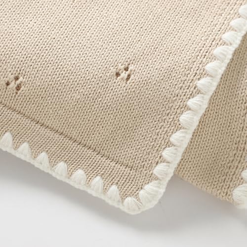 Image of Baby Blanket Knit Ultra Soft Swaddle Receiving Blankets for Boys & Girls Cotton Knitted Newborn Infant Toddler Nursery Crib 30 x 40 Inch