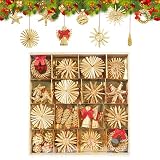 AMS 56 Pieces Christmas Straw Ornaments, Natural Wheat Straw Woven Hanging Pendants for Christmas Tr