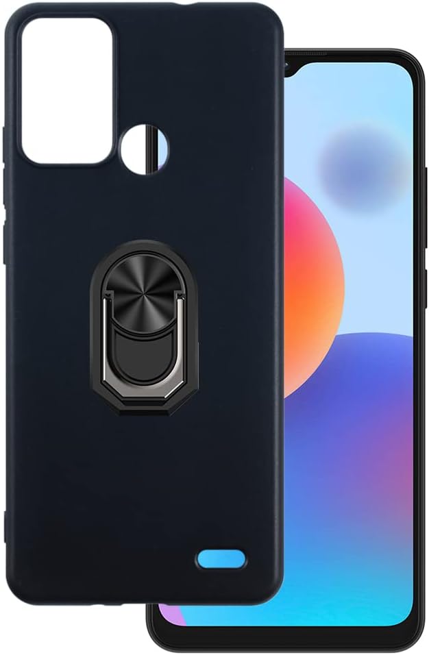 for ZTE Blade A52 Ultra Thin Phone Case + Ring Holder Kickstand Bracket, Gel Pudding Soft Silicone Phone Case for ZTE Optus X Pro 2 6.52 inches (BlackRing-B)