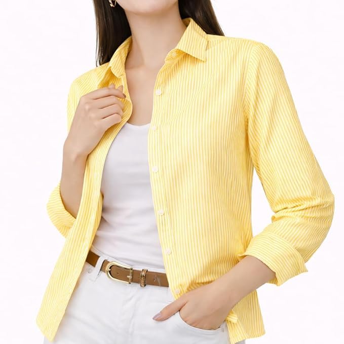 Image of Womens /GirlsClassic Lining Shirt for Women Cotton | Women's Striped Style top | Full Sleeve, Relaxed fit, Button-Down Casual Shirt for Girls & Women