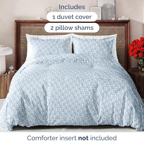 Image of Duvet Cover King Size - Floral Duvet Cover Set - 3 Piece - Blue Meadow | Soft Floral Duvet Cover 104 x 90 with 2 Pillow Shams, Comfy Floral Bedding Set, Hotel Luxury with Zipper Closures & Ties