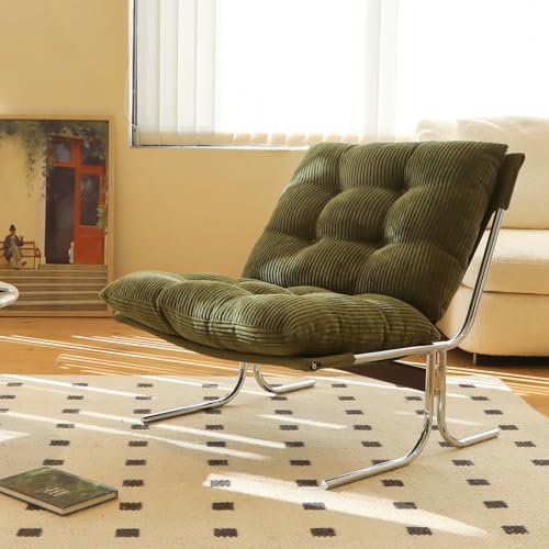 HAZO Cozy Accent Chair with Metal Legs, Green Fabric