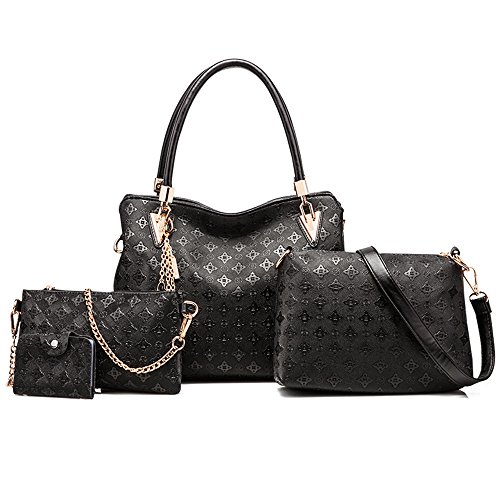 Chikencall Women Fashion PU Leather Satchel Hobo Handbag Handbag+Shoulder Bag+Purse+Card Holder 4Pcs Set Tote Handbag