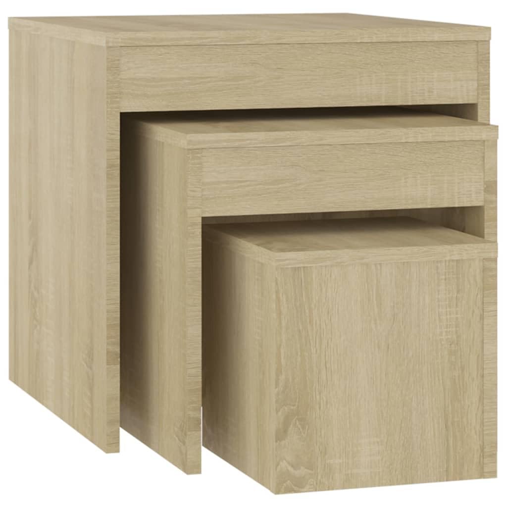 vidaXL Tables Gigognes 3 pcs Tables d'Appoint Tables Basses Tables de Canapé Bouts de Canapé Salle de Séjour Salon Intérieur Chêne Sonoma Aggloméré