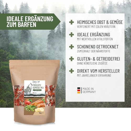 ReaVET Früchte und Gemüse mit Kräutern 1kg, Gemüseflocken Hunde getreidefrei, Barf Zusatz Hund, Gemüseflocken Hunde