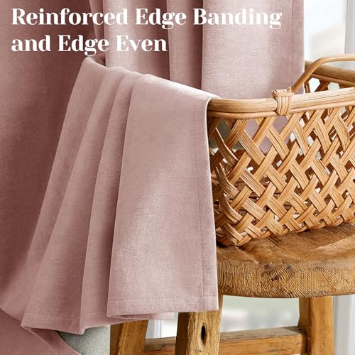 Homeideas 100% Chenille Blackout Curtains For Bedroom Blush Pink Curtains 96 Inch Long 2 Panels For Living Room Thermal Insulated Full Black Out Grommet Window Curtains/Drapes thumb #4