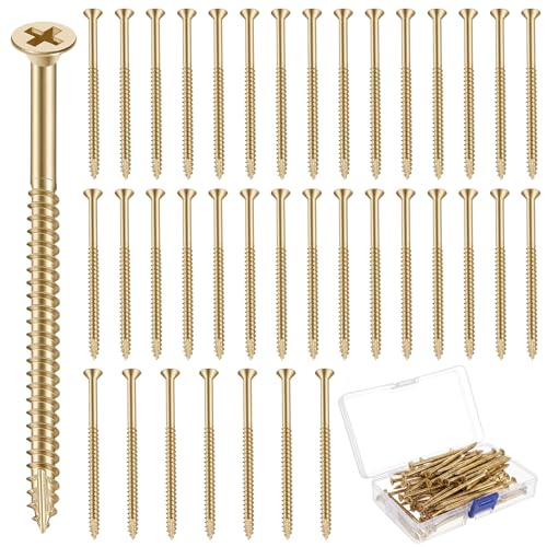 Image of 100 Pack Satin Nickel Wood Screws #9 x 3 Inch Extra Long Heavy-Duty Hinge Screws for Doors, Cabinets, Furniture & DIY Projects, Bright Brass
