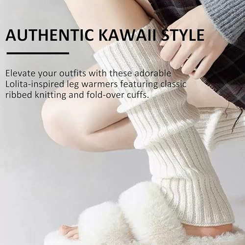 2-Pack Lolita Leg Warmers - Womens Lolita Knit Long Socks Leg Warmers, Kawaii Knitted Boot Japanese Harajuku Style Ankle Socks for Women3