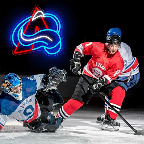 Image of Ice Hockey Neon Sign for Wall Decor Dimmable Ice Hockey Team Logo LED Neon Light Sign Sports Signs for Man Cave Bar Club Party Teens Room Bedroom Gym Gifts for Men Fans Teens Size 13.8*13.4in(FMCP372)