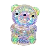 Acrylic Colorful Glitter Bear Tap Night Light Soft Eye-Caring Ambient Light for Bedroom Valentine's Day Gift for Kids & Adults, 3 AAA Batteries Not Included