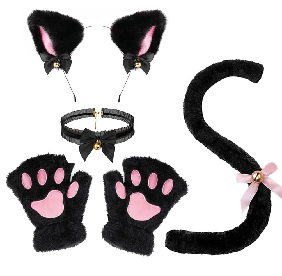 Amazon.co.jp: Sucodver 猫耳 カチューシャ 肉球手袋 尻尾