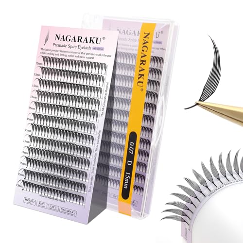 NAGARAKU Comic Spire Pestañas 240 Fans Manga Anime Prefabricadas Abanicos Ultraligeros Moldeado en Una Pieza Volumen Suave Base Plana Fáciles De Aplicar Pre-Fans Wipsy Eyelash Cluster (0.07 D 11mm)