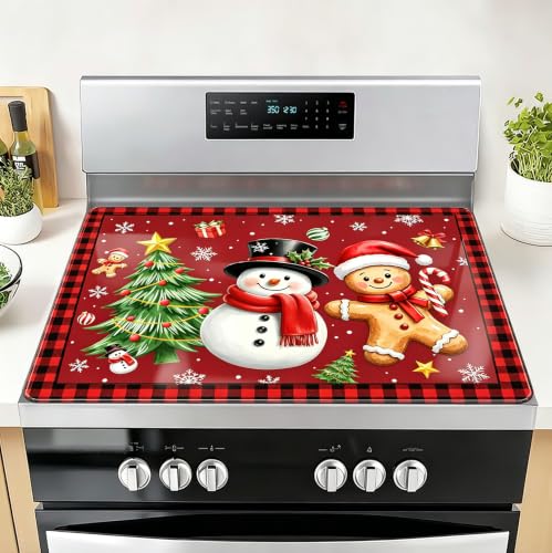 Image of Christmas Snowman Gingerbread Stove Top Cover 28x20 Inch