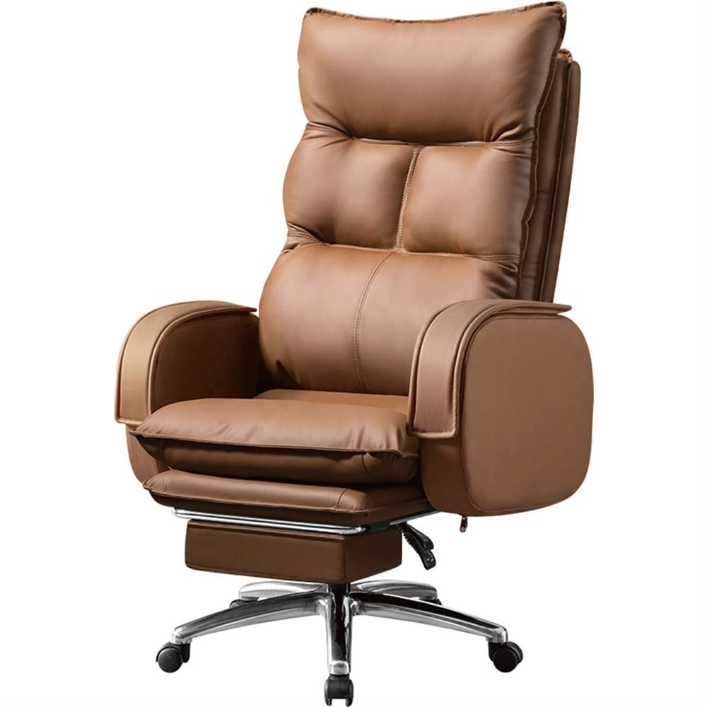 HTTGDGDH Executive Leather Office Chair - 360° Swivel Task Chair With Pedal Function Ergonomic Pu Leather Boss Chair For Home Office Gaming & Comfortable Workstation,Marrone