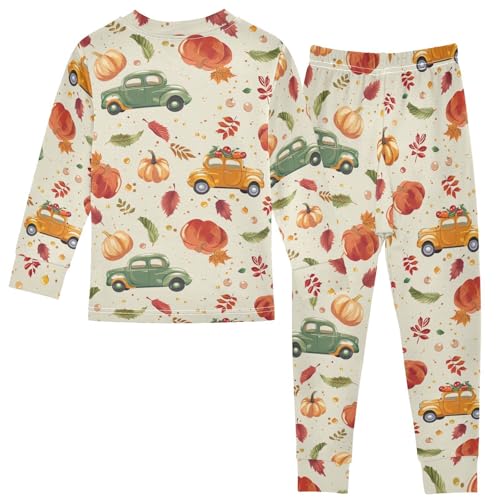 Fustylead Fall Harvest Truck and Pumpkin Leaves Pajamas Cotton Sleepover PJ Set Long Sleeve Lounge Wear2