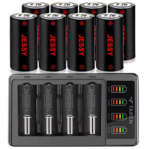 Jesspow Cr123A Rechargeable Batteries 8 Pack With Charger, Rcr123A Lithium Batteries [ 750Mah 3.7V ] For Arlo Cameras (Vmc3030/Vmk3200/Vms3330/3430/3530), Flashlight #TOP8