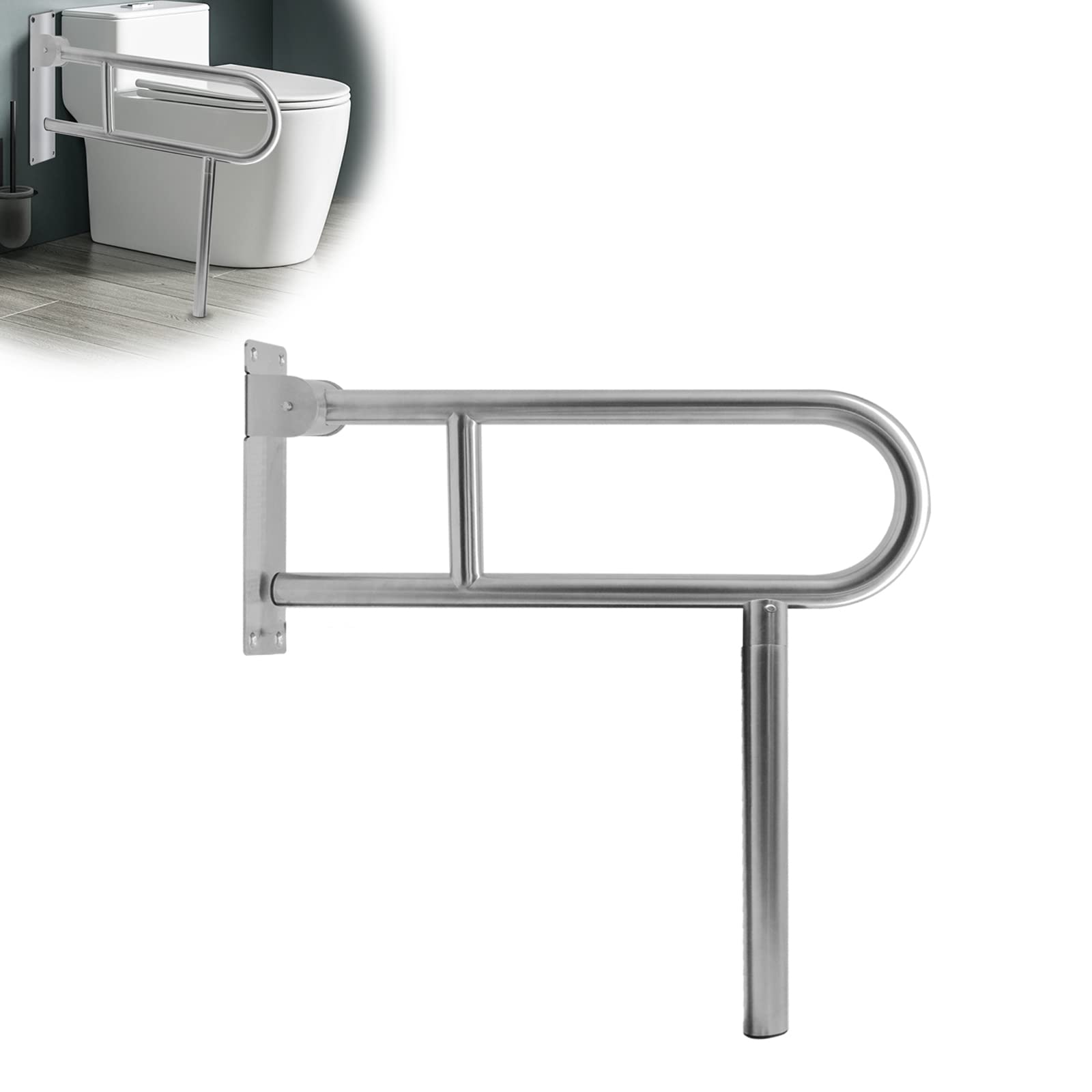 JoliJour Maniglione Ribaltabile per Bagno WC, Maniglia Di Supporto Pieghevole con Gambe, Rotazione Verticale 90°, Supporto 330 Libbre, Acciaio Inossidabile