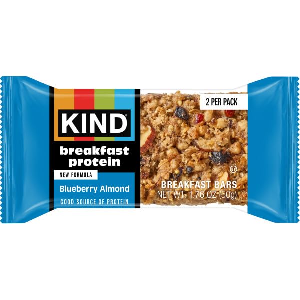 Image of KIND Breakfast Protein Bars, Blueberry Almond, Gluten Free, Low Sodium, Healthy Snacks, 8g Protein, 6 Count (6 Packs of 2 Bars)