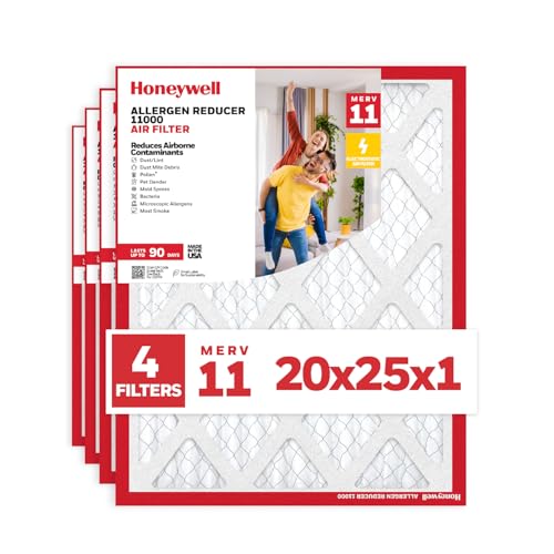 Honeywell 20x25x1 MERV 11 Allergen Reducer 11000 Electrostatic Pleated HVAC AC Furnace Air Filter (4-Pack) | Replacement Filter for Home Use | Made in USA