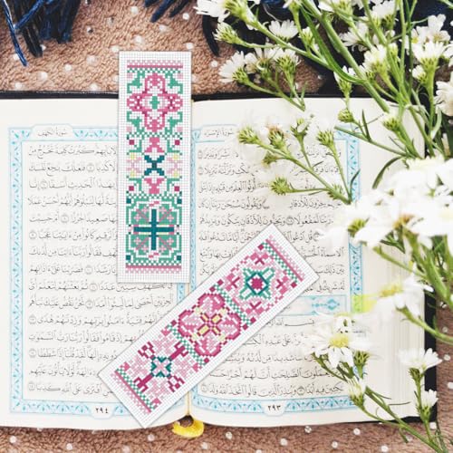 Image of BEUNITONE Cross Stitch Bookmark Kits 6 Pcs Variegated Flowers DIY Bookmarks Cross Stitch Set for Adults Beginners Hand Embroidery Set Traditional Decorative Patterns Craft Kits for Gifts 8''x2.4''