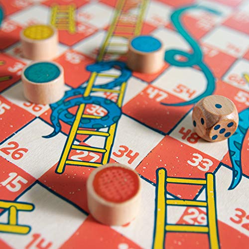 Ludo + Snakes & Ladders Wooden Board Game 2-Pack - Two Game Set In One Bundle - Children's Family Pachisi Learning Dice Games For Adults & Kids - Classic 12" X 12" Two-Sided Board For 2-4 Players #TOP4
