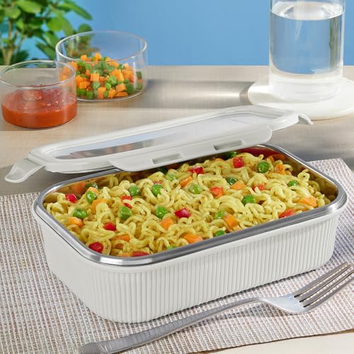 Image of Larah by BOROSIL Freshbyte Food Storage Container with Airtight Stainless Steel Lid | Fridge Container for Lunchbox | Food Grade | Microwave Safe (Grey, 800 ml, Rectangular)