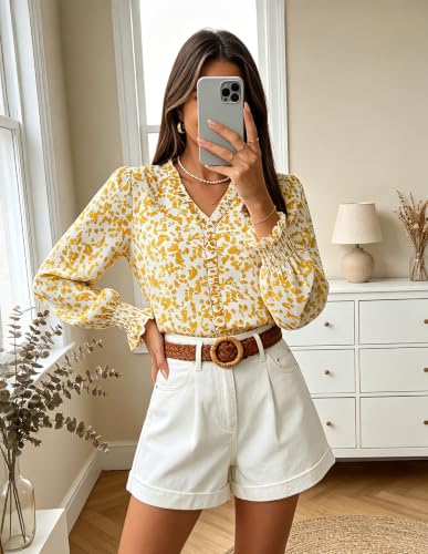 GRACE KARIN Womens Long Sleeve Boho Tops Ruffle Work Blouses Yellow L - image 2