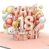 Liif Happy 18th Birthday Card, Birthday Card For 18 Years Old For Girl, Daughter, Granddaughter, Niece | Age Eighteen - Pink Balloons Celetration | With Message Note & Envelop | Size 7 x 5 Inch